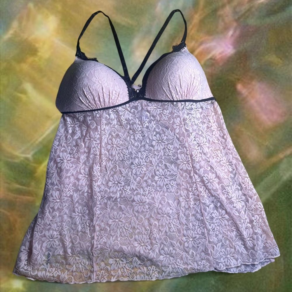 Secret Treasures Lace Babydoll Dress in Rose Blush and Black